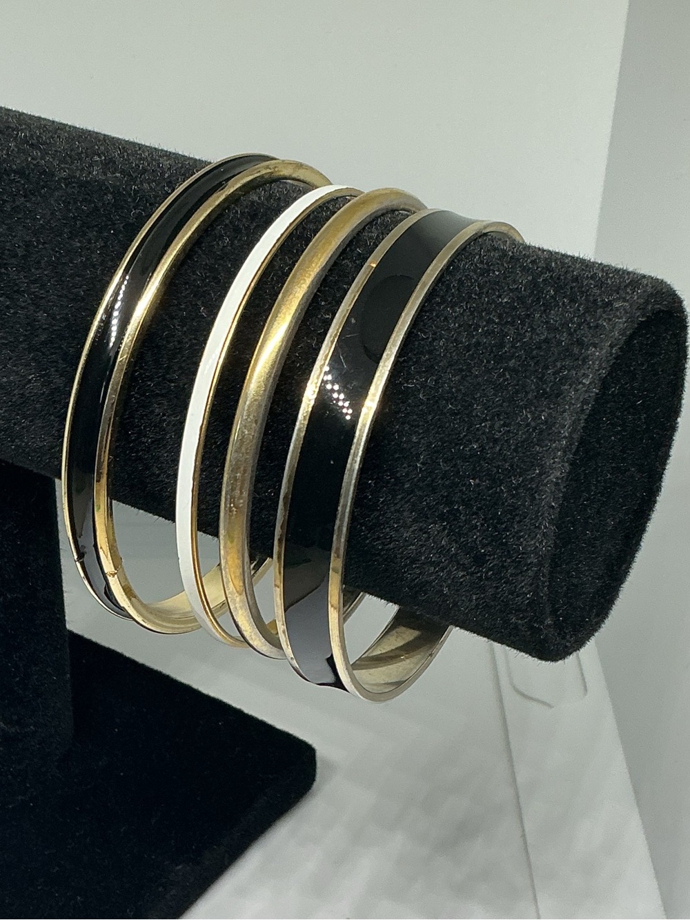 Vintage Gold Tone Enamel Bangles Lot of Four Some Signed